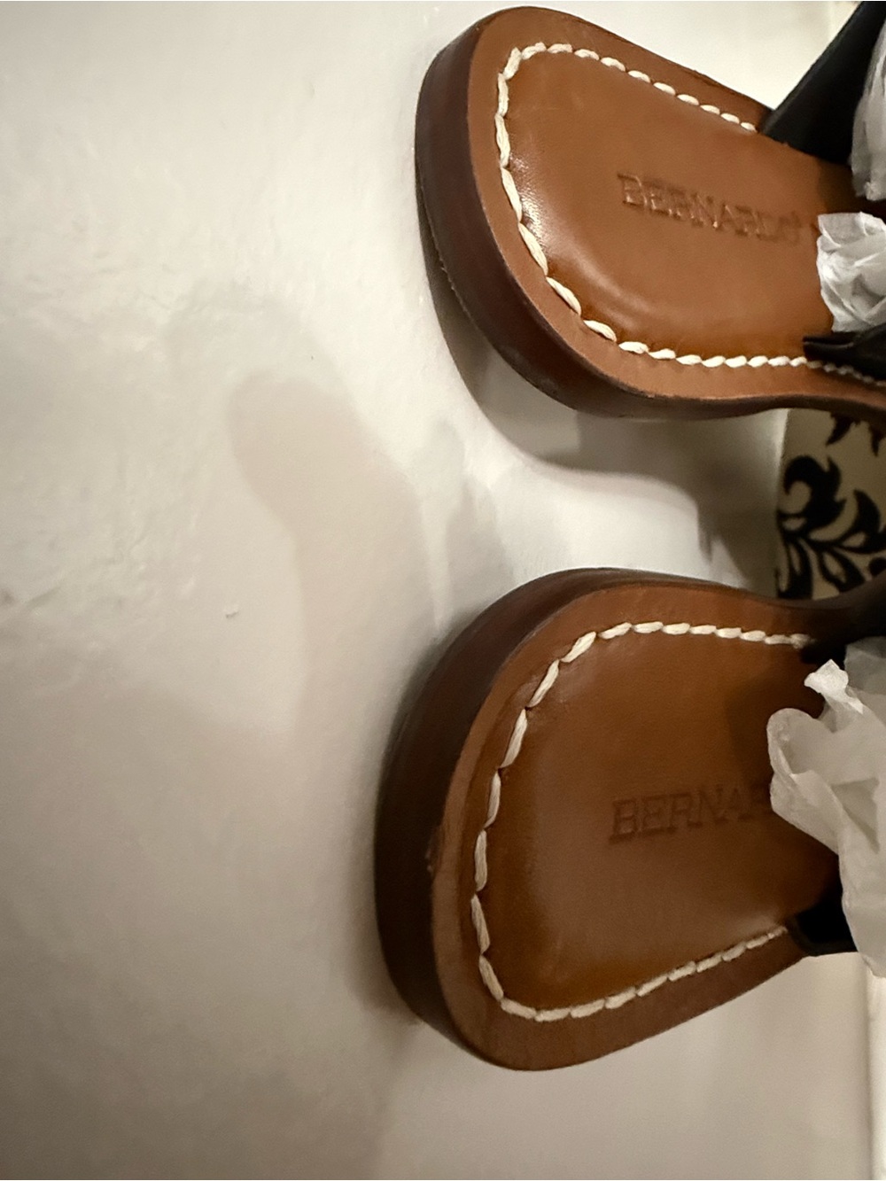 Bernardo Black Strappy Leather Slide Sandals with Brown Footbed - Picture 3 of 4